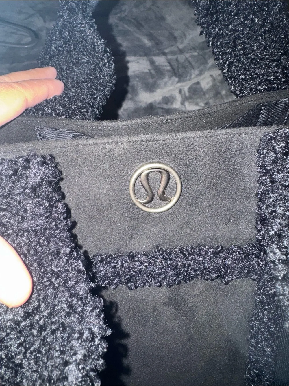 lululemon athletica Black Suede Tote with Textured Trim and Dual Handles